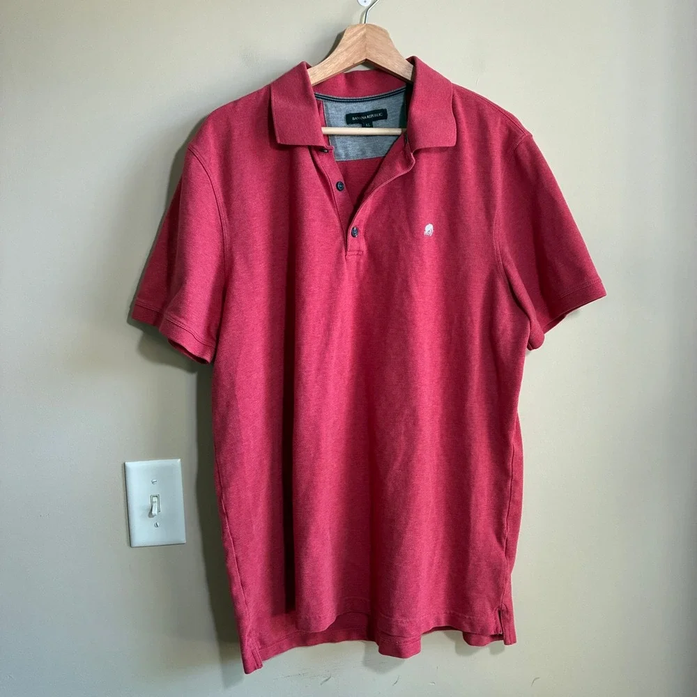 Banana Republic Elephant Logo Polo Shirt XL Red Mens Cotton Stretch